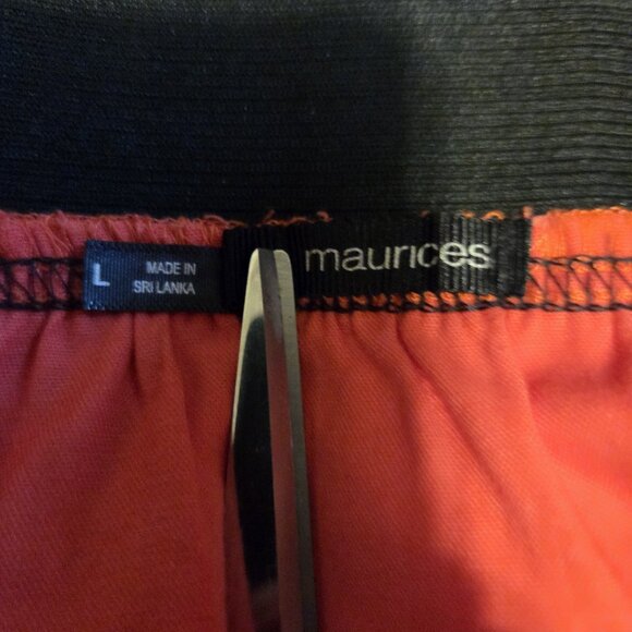 Maurices Size Large Knee Length Belted Skirt Red Black White Striped - Picture 2 of 8